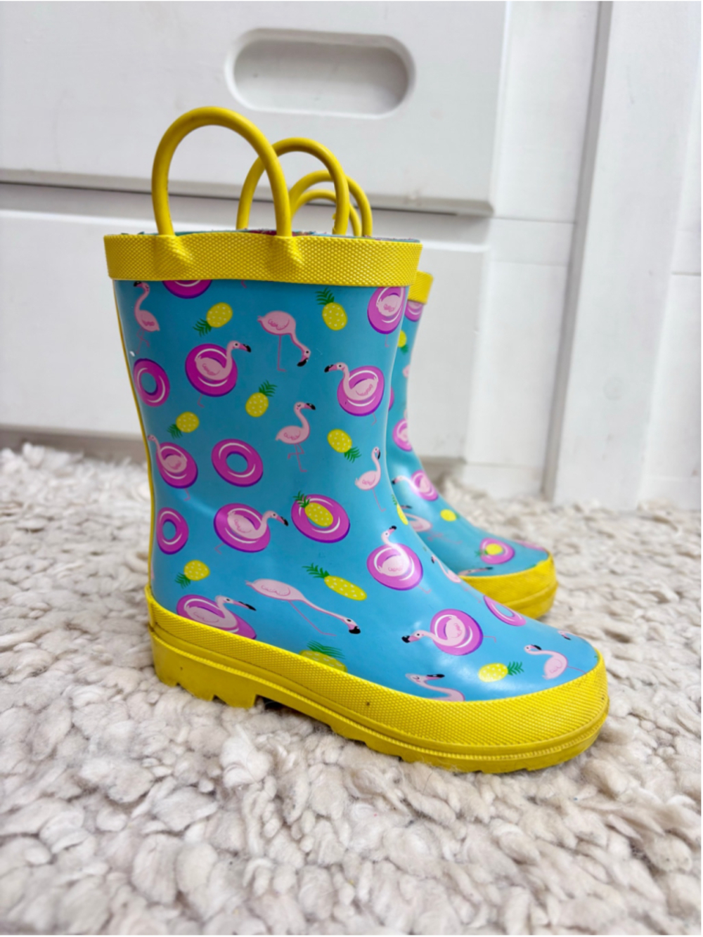 Girls Lily & Dan Flamingo Rain Boots Size 9 10 Toddler Blue Yellow
